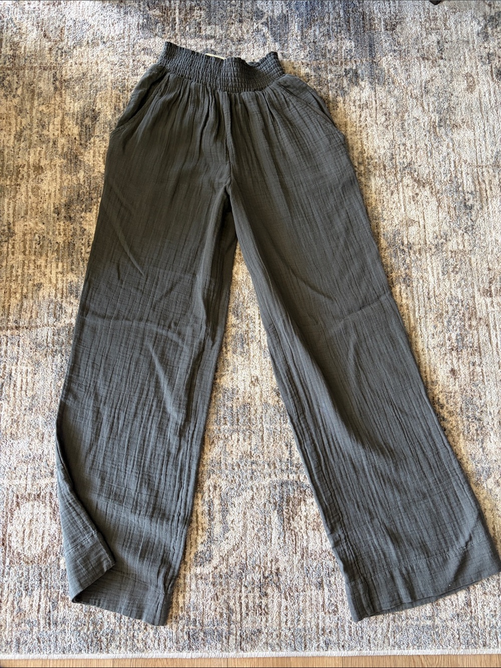 Faherty Dream Cotton Gauze Smocked Waist Wide Leg Pants